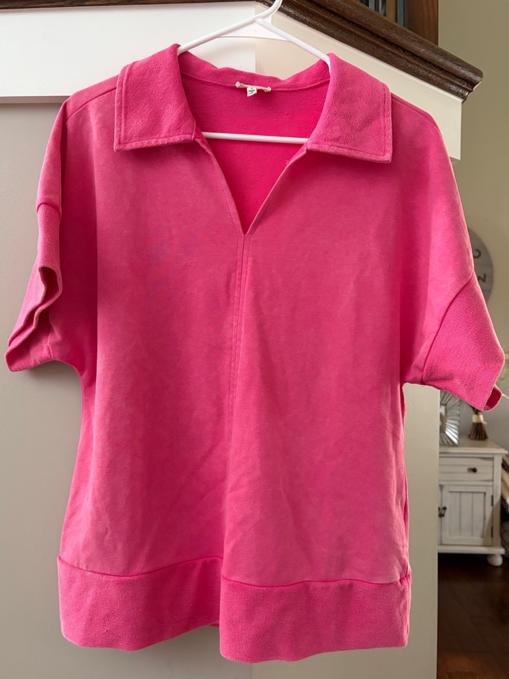 JODIFL Hot Pink Short-Sleeve Collared Pullover